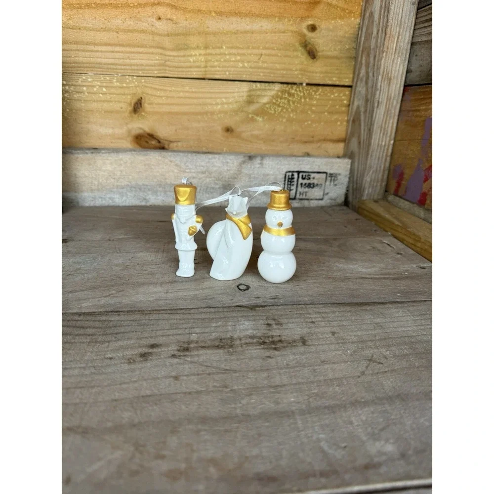Vintage STARBUCKS Christmas Tree Ornaments Set Fox,Snowman, Nutcracker Porcelain